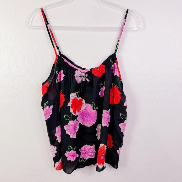 Kensie Floral Sleeveless Tie Front Sleep Cami Top Coquette Black Pink Size L NWT - Picture 5 of 6